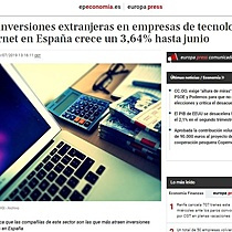 Las inversiones extranjeras en empresas de tecnologa e Internet en Espaa crece un 3,64% hasta junio